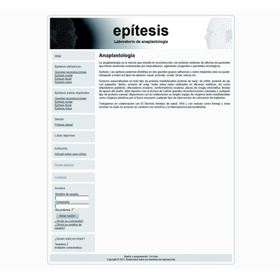  Website of a clinic Anaplastology. The Anaplastology is the science of reconstruction with silicone prosthesis aesthetic patients with absences caused by trauma, congenital agenesis or oncological patients.